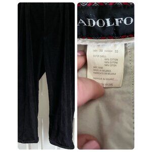 Vtg 1990's ADOLFO Black Thick Corduroy Men's Pants With Front Pleat & Cuff 38